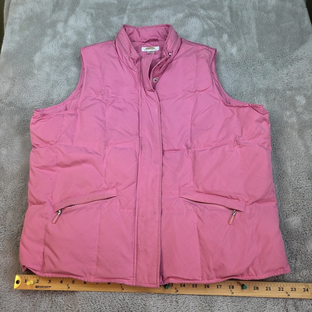 Talbots Puffer Vest Woman Petite 1X Quilted Goose Down Zip Front Sleeveless Pink